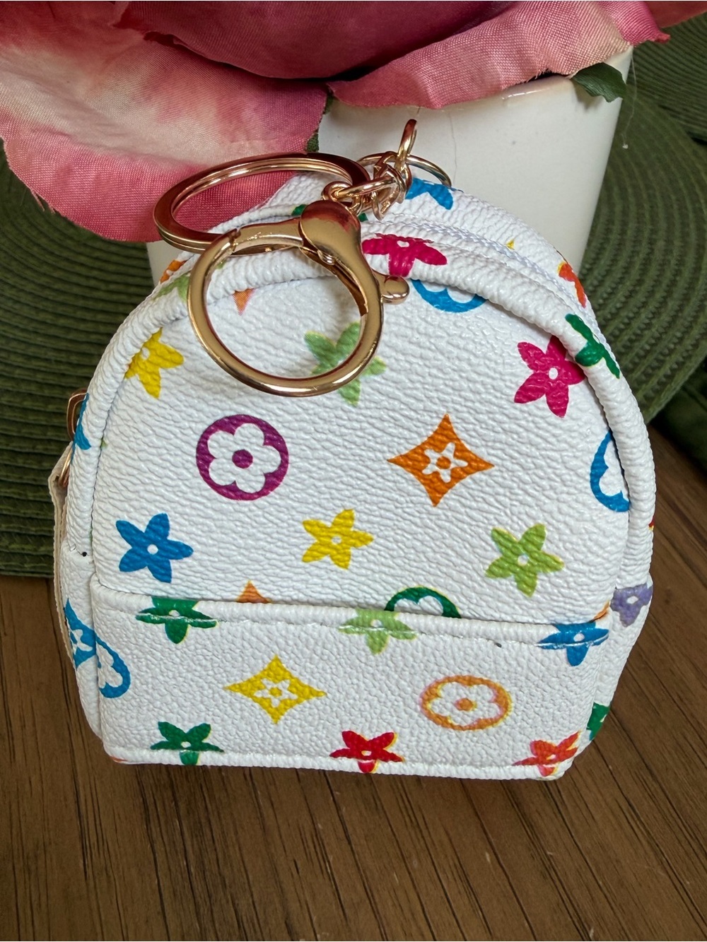 Monogram Blooming Flowers Bag Charm,Mini Pouch, Key Chain Holder, IPod ,Ear Buds - Picture 2 of 4
